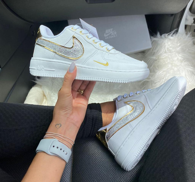 Tênis Nike Air Force Gold Gliter Premium Feminino