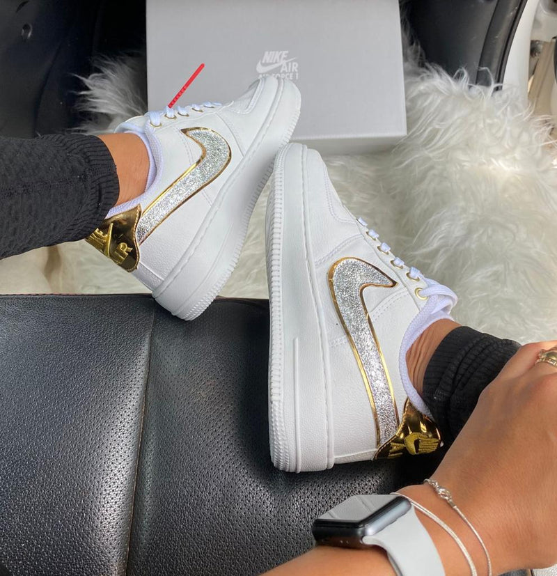 Tênis Nike Air Force Gold Gliter Premium Feminino