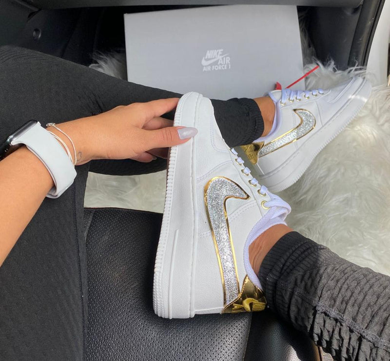 Tênis Nike Air Force Gold Gliter Premium Feminino